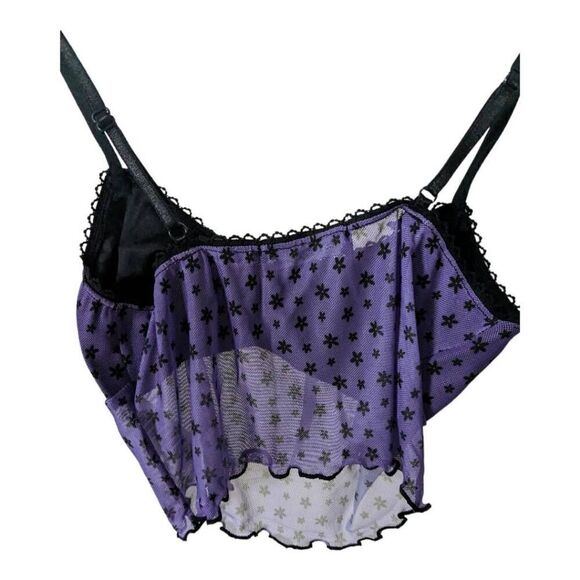 NWT Daisy Street Purple Floral Sheer Mesh Crop Top - Picture 3 of 10